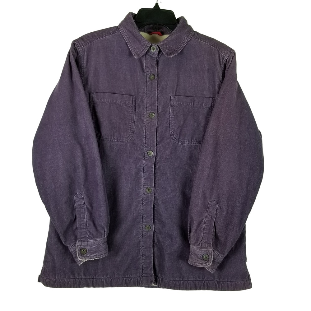 Woolrich Shirt Jacket Womens Large Plum Fleece Lined Corduroy Shacket 4624